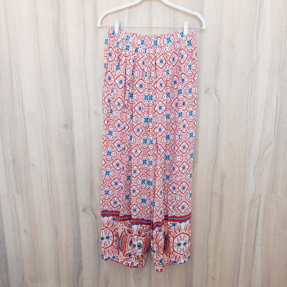 Umgee Womens Boho Harem Pants S Red Geometric Elastic Waist Summer Hippie Beachy